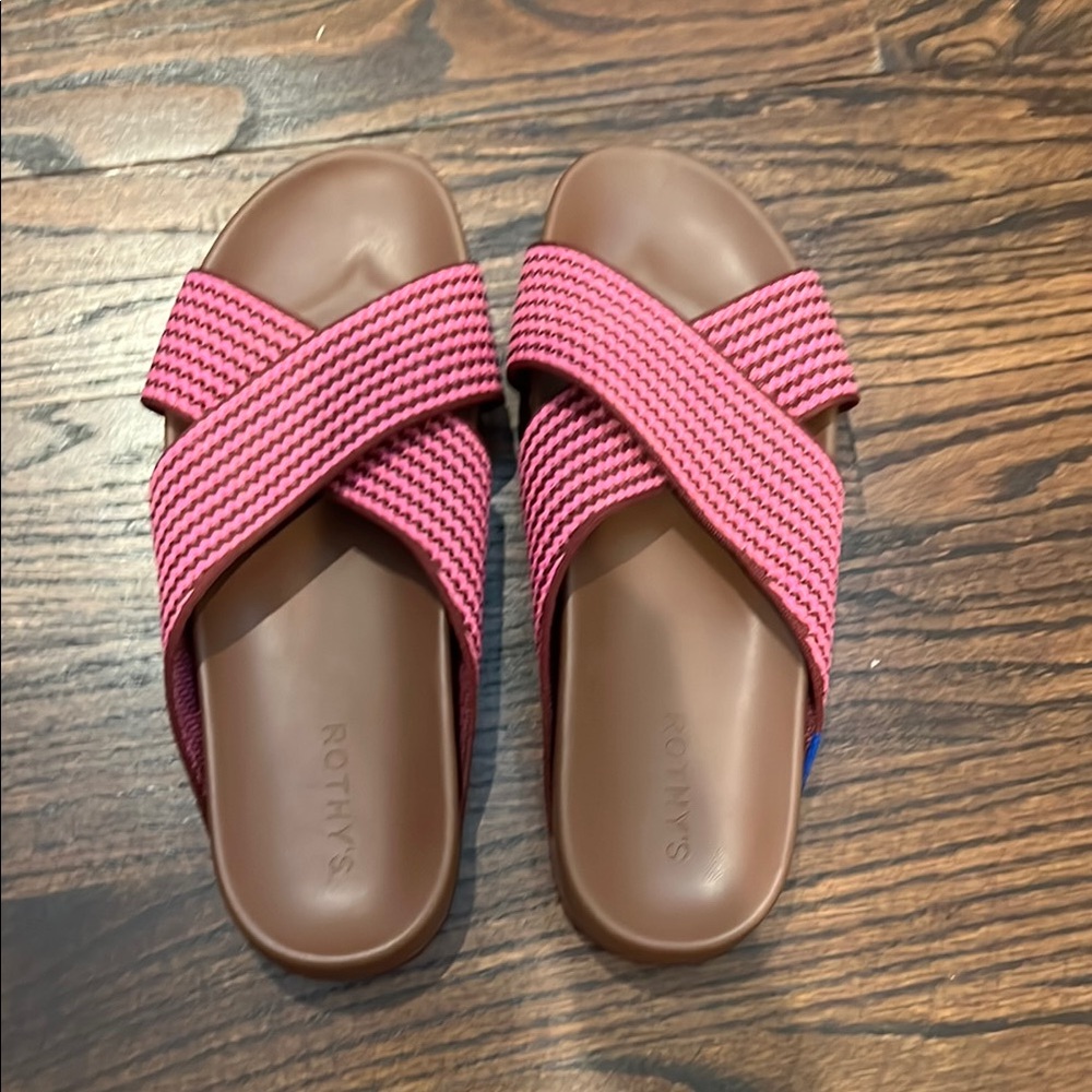 Rothy's Pink and Brown Criss-Cross Sandals